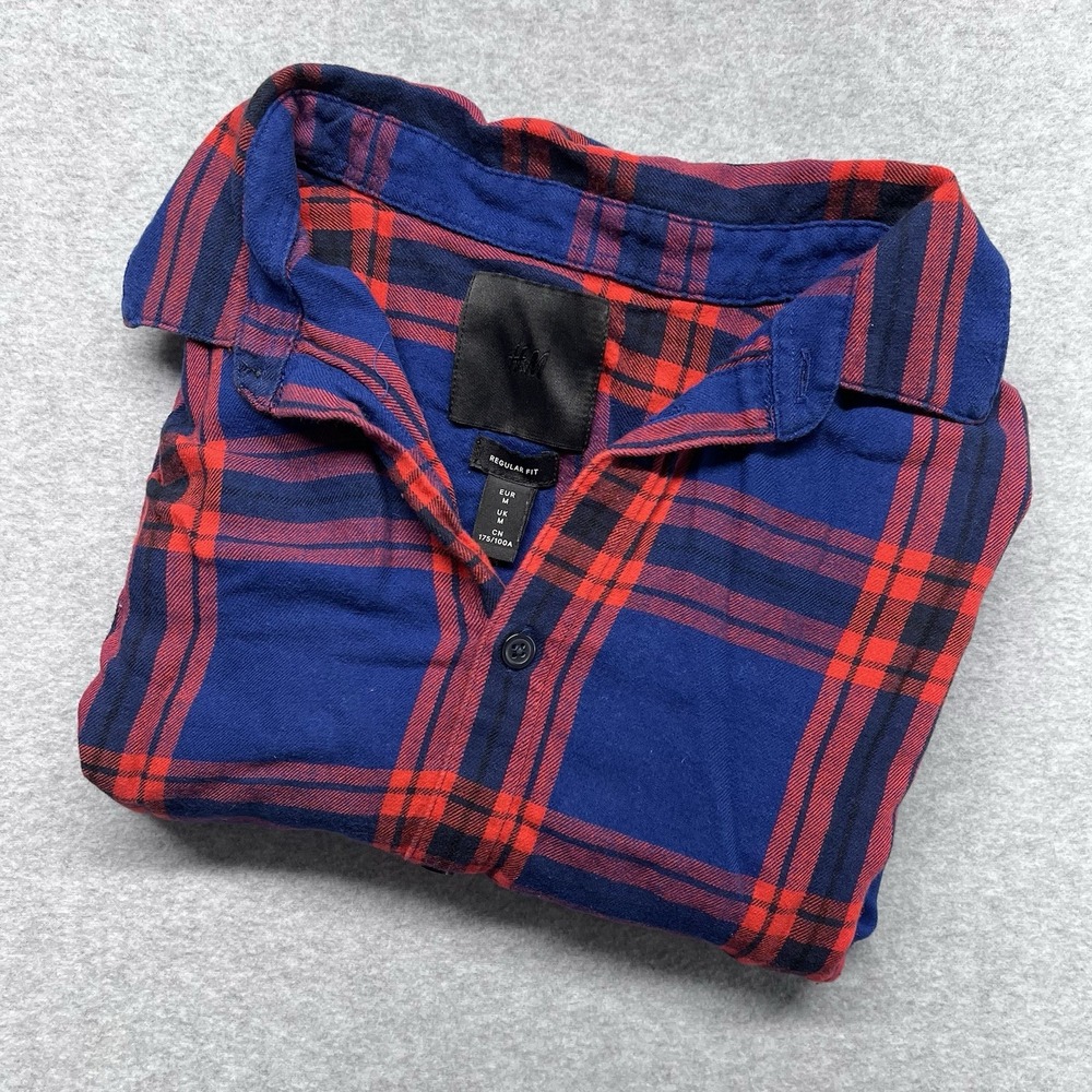 H&M Men's‎ Blue and Red Plaid Long Sleeve Button Down Shirt Medium